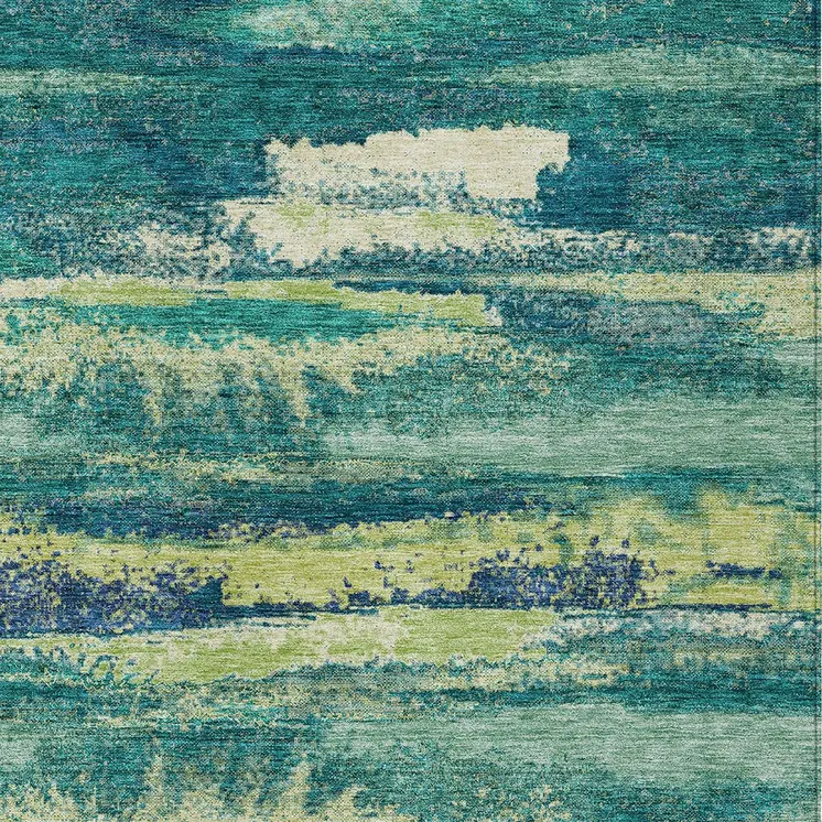 5' X 8' Emerald And Lime Green Abstract Washable Indoor Outdoor Area Rug