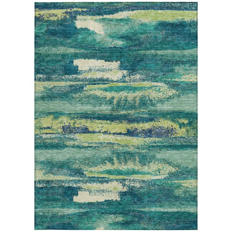 8' X 10' Emerald And Lime Green Abstract Washable Indoor Outdoor Area Rug