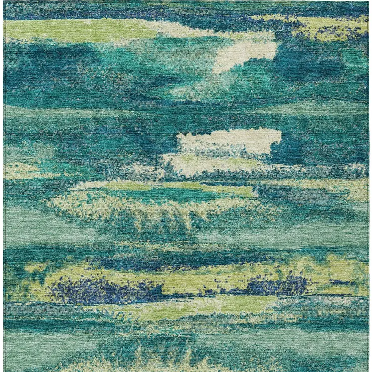 9' X 12' Emerald And Lime Green Abstract Washable Indoor Outdoor Area Rug