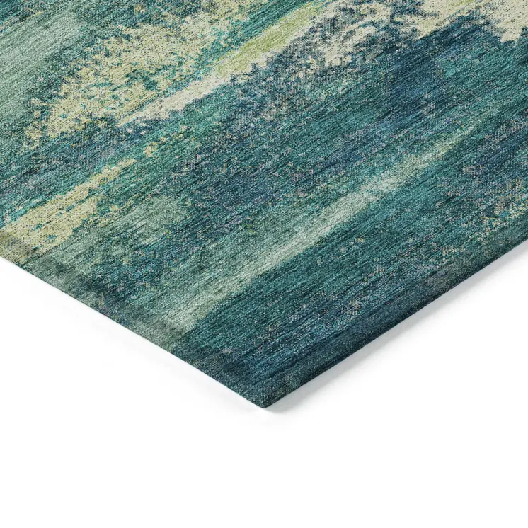 9' X 12' Emerald And Lime Green Abstract Washable Indoor Outdoor Area Rug