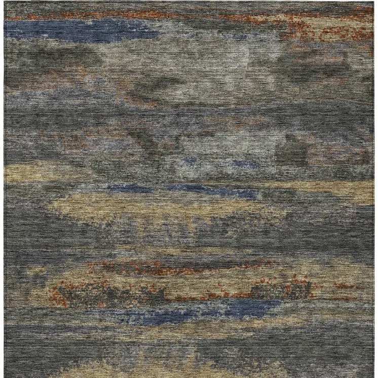 3' X 5' Graphite And Gray Abstract Washable Indoor Outdoor Area Rug