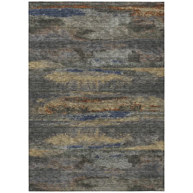 3' X 5' Graphite And Gray Abstract Washable Indoor Outdoor Area Rug