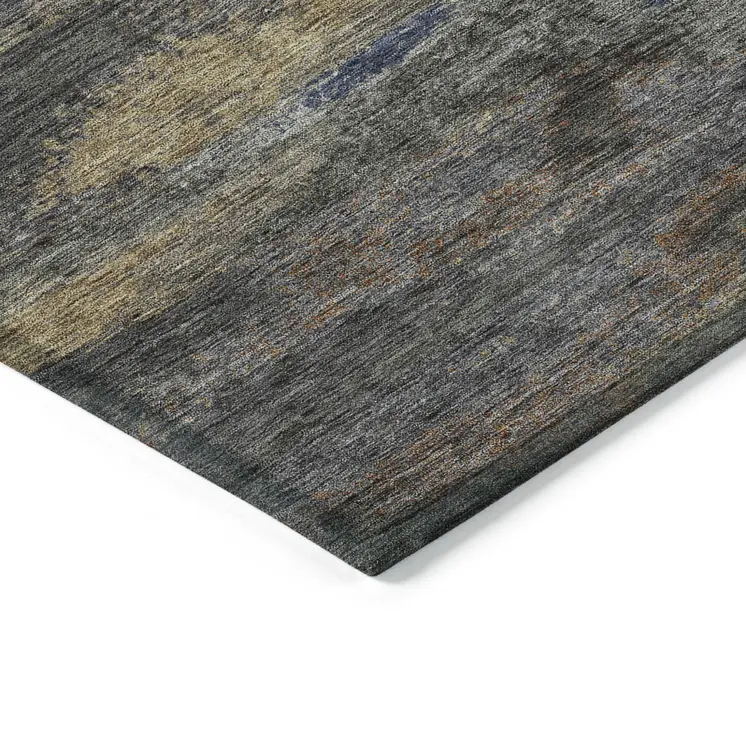 3' X 5' Graphite And Gray Abstract Washable Indoor Outdoor Area Rug