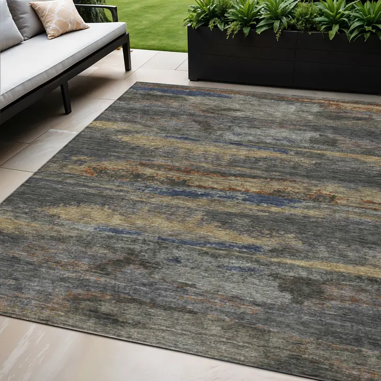 5' X 8' Graphite And Gray Abstract Washable Indoor Outdoor Area Rug