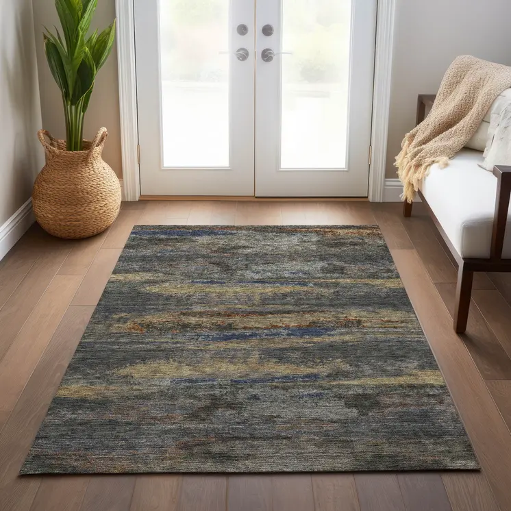 8' X 10' Graphite And Gray Abstract Washable Indoor Outdoor Area Rug