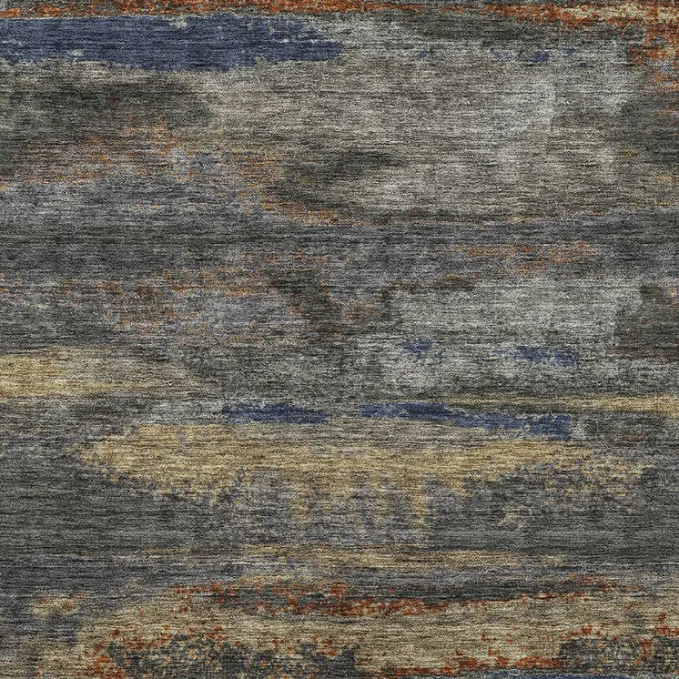 9' X 12' Graphite And Gray Abstract Washable Indoor Outdoor Area Rug