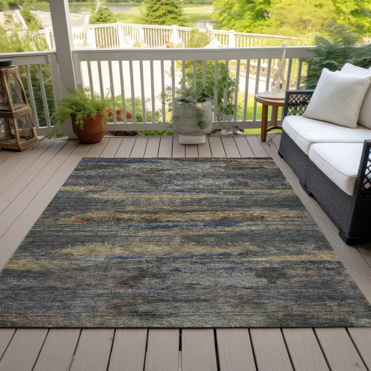 10' X 14' Graphite And Gray Abstract Washable Indoor Outdoor Area Rug