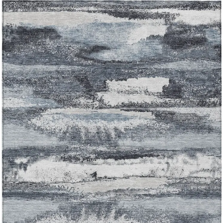3' X 5' Gray And Silver Abstract Washable Indoor Outdoor Area Rug