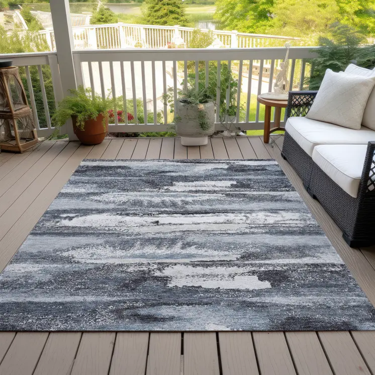 3' X 5' Gray And Silver Abstract Washable Indoor Outdoor Area Rug
