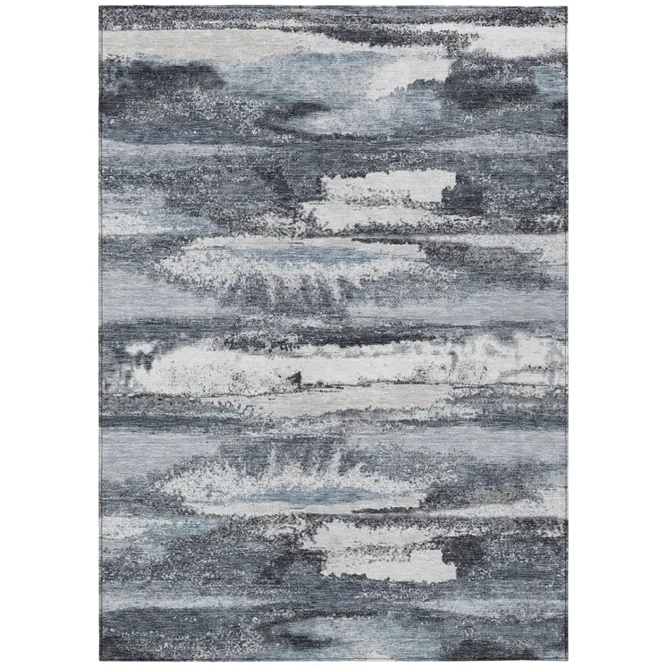 3' X 5' Gray And Silver Abstract Washable Indoor Outdoor Area Rug