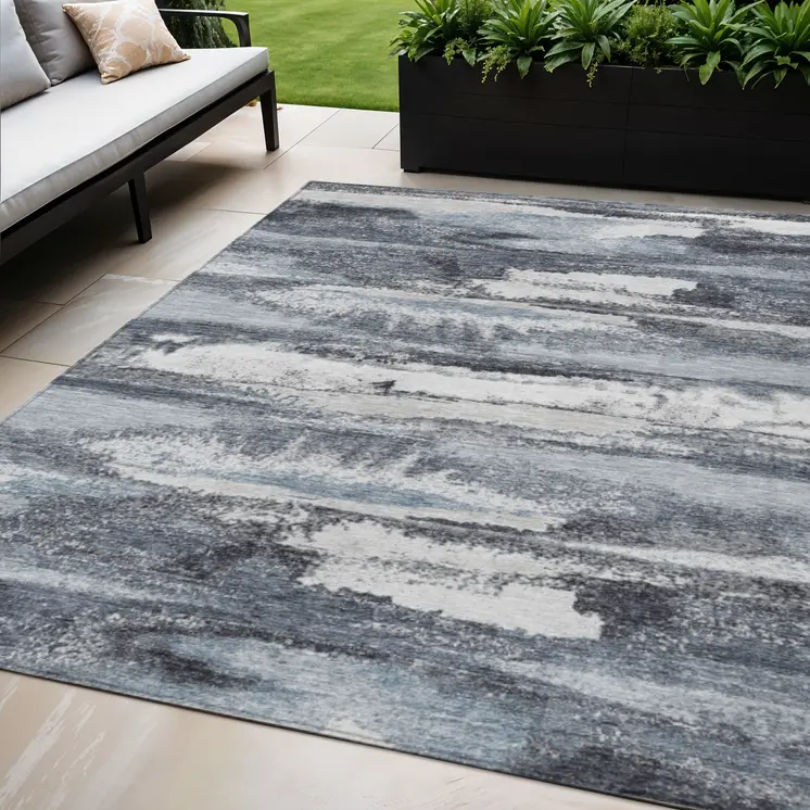 5' X 8' Gray And Silver Abstract Washable Indoor Outdoor Area Rug