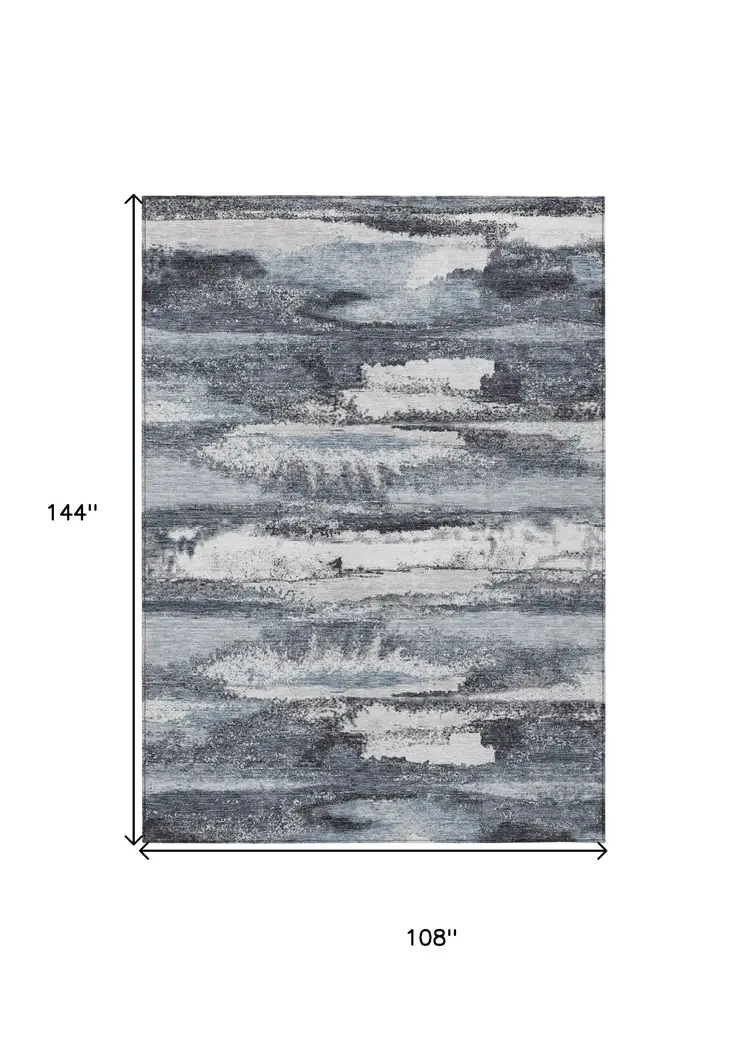 9' X 12' Gray And Silver Abstract Washable Indoor Outdoor Area Rug