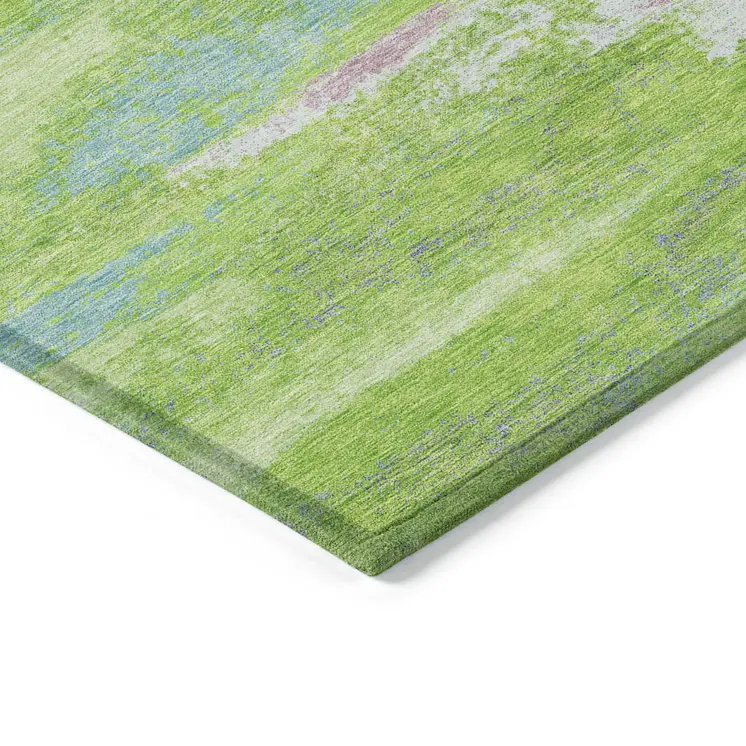 9' X 12' Lime Green And Sky Blue Abstract Washable Indoor Outdoor Area Rug