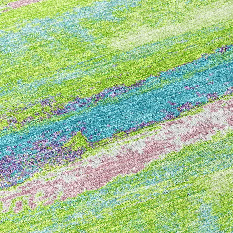 9' X 12' Lime Green And Sky Blue Abstract Washable Indoor Outdoor Area Rug
