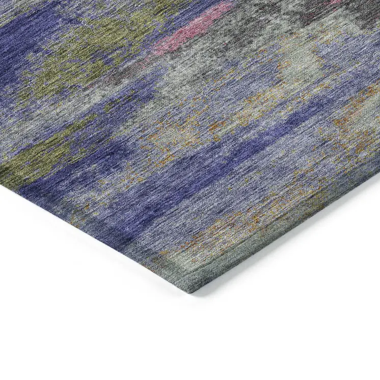 3' X 5' Lavender Pink And Blue Abstract Washable Indoor Outdoor Area Rug