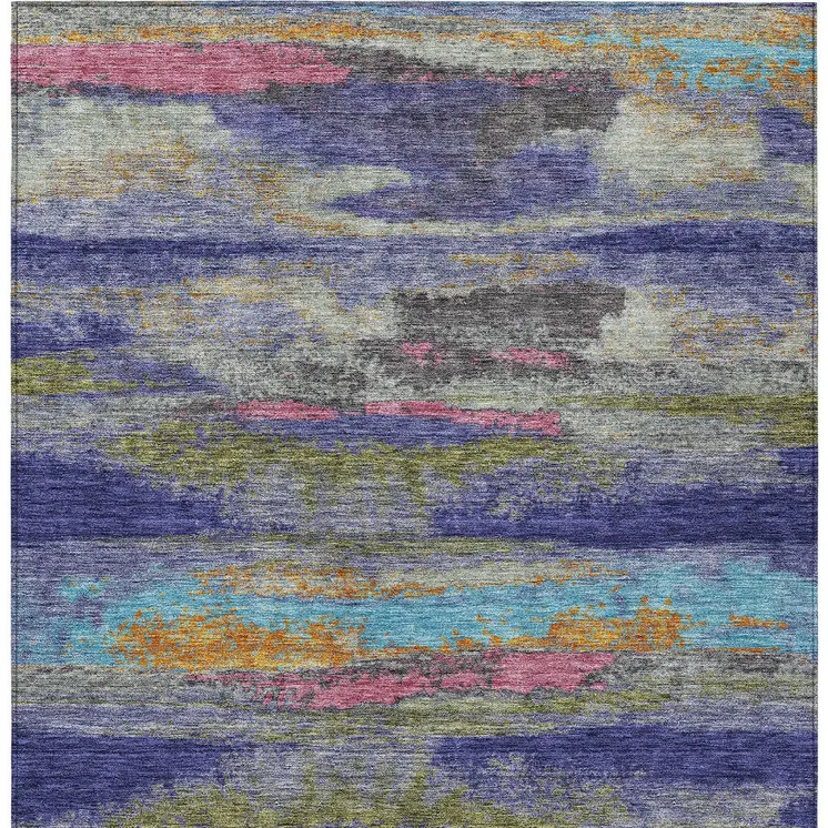 9' X 12' Lavender Pink And Blue Abstract Washable Indoor Outdoor Area Rug