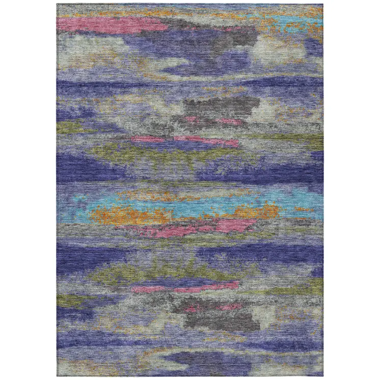 10' X 14' Lavender Pink And Blue Abstract Washable Indoor Outdoor Area Rug