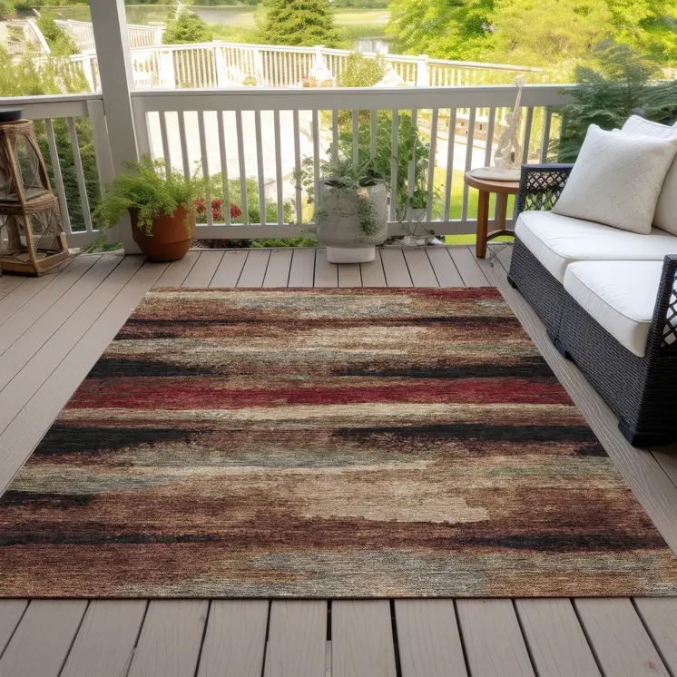 3' X 5' Brown Beige And Burgundy Abstract Washable Indoor Outdoor Area Rug