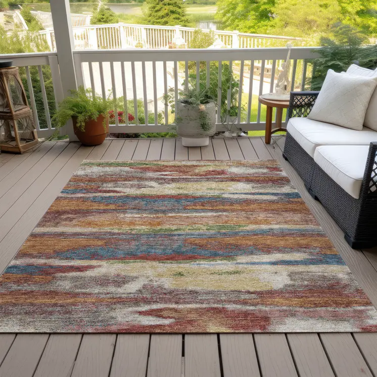 3' X 5' Orange Green And Gold Abstract Washable Indoor Outdoor Area Rug