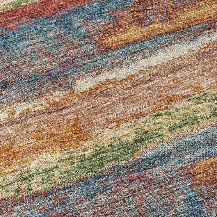 8' Orange Green And Gold Round Abstract Washable Indoor Outdoor Area Rug