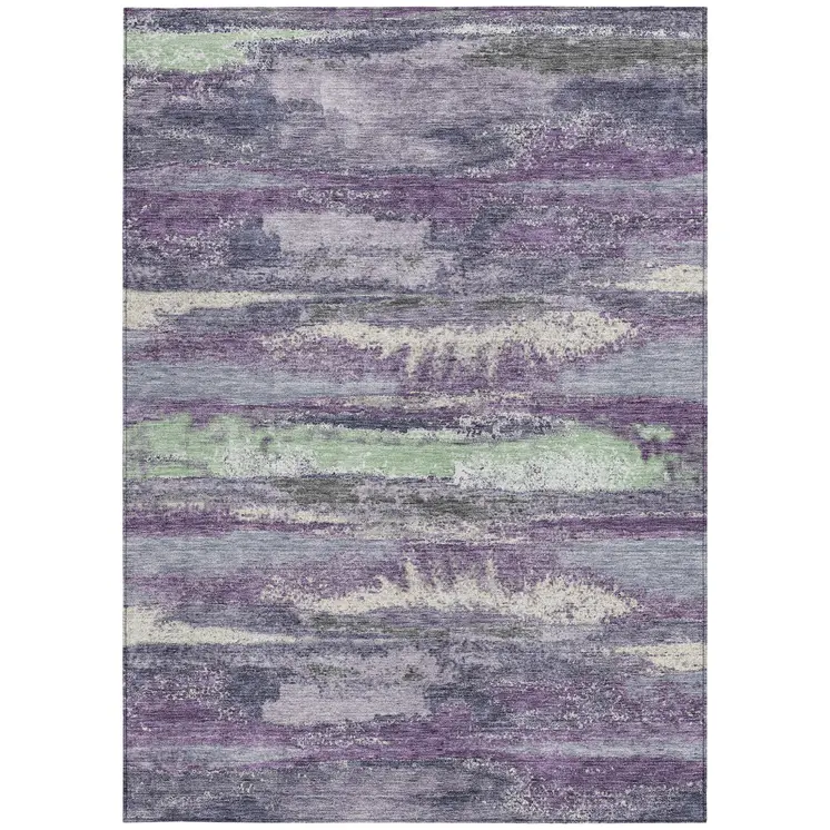 5' X 8' Purple And Lavender Abstract Washable Indoor Outdoor Area Rug