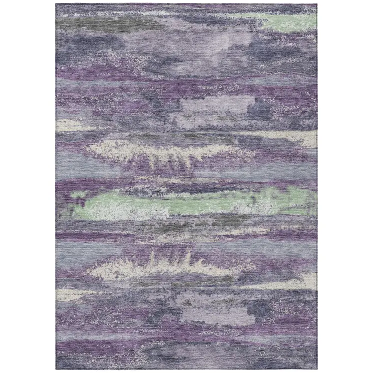 5' X 8' Purple And Lavender Abstract Washable Indoor Outdoor Area Rug