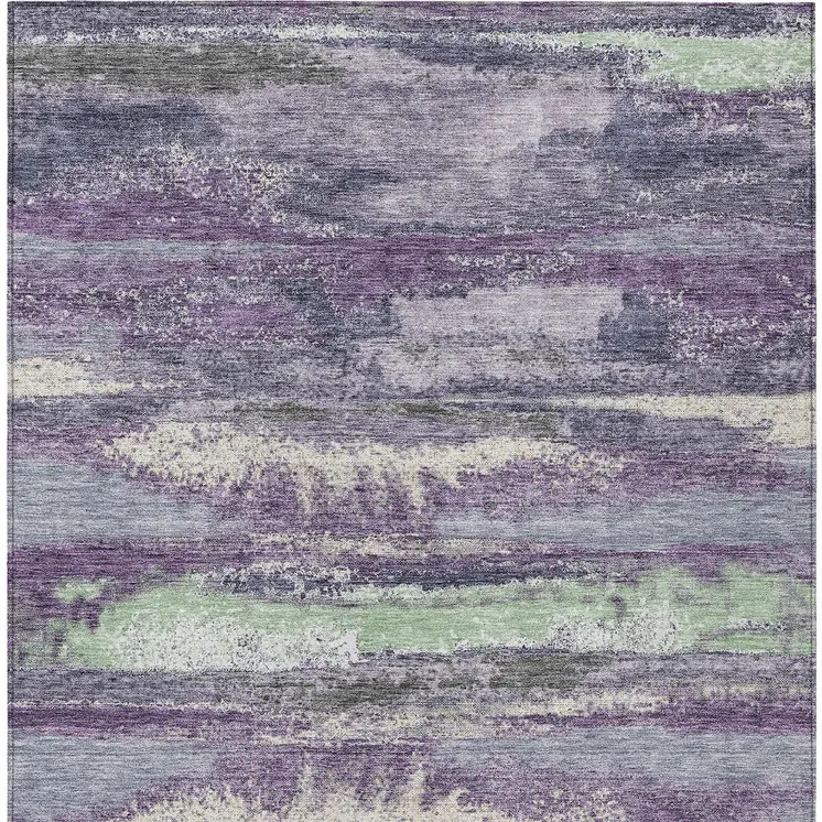 5' X 8' Purple And Lavender Abstract Washable Indoor Outdoor Area Rug