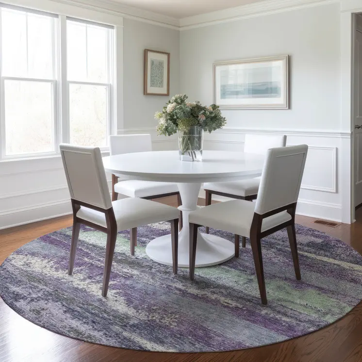 8' Purple And Lavender Round Abstract Washable Indoor Outdoor Area Rug
