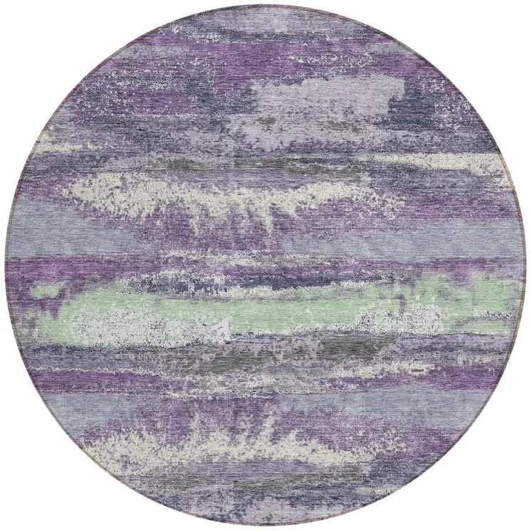 8' Purple And Lavender Round Abstract Washable Indoor Outdoor Area Rug