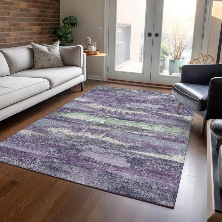 8' X 10' Purple And Lavender Abstract Washable Indoor Outdoor Area Rug