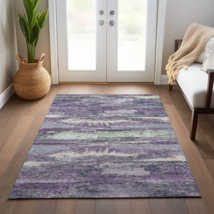 8' X 10' Purple And Lavender Abstract Washable Indoor Outdoor Area Rug