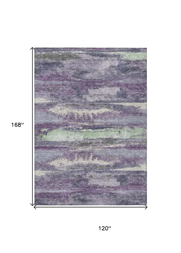 10' X 14' Purple And Lavender Abstract Washable Indoor Outdoor Area Rug