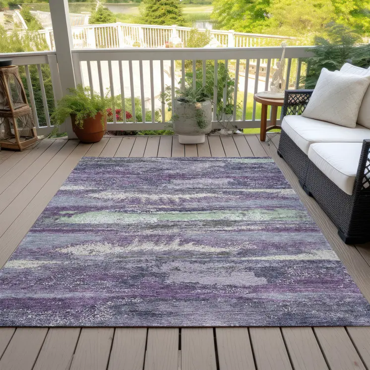 10' X 14' Purple And Lavender Abstract Washable Indoor Outdoor Area Rug