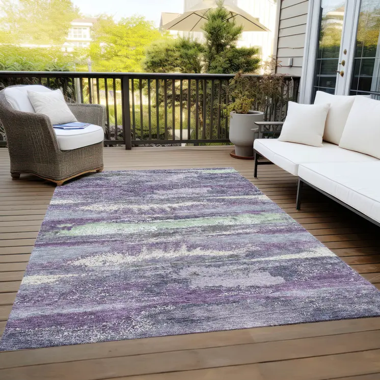10' X 14' Purple And Lavender Abstract Washable Indoor Outdoor Area Rug