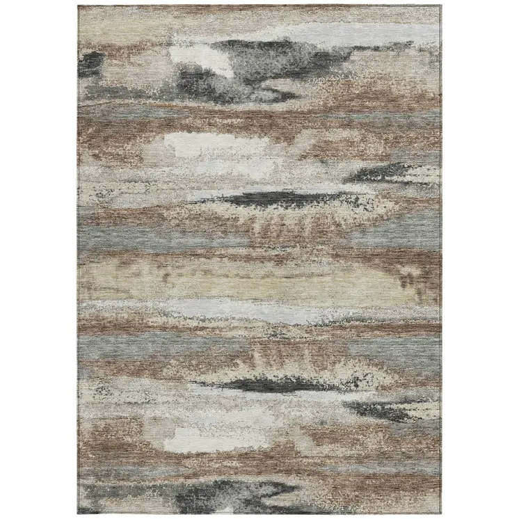 5' X 8' Taupe Beige And Ivory Abstract Washable Indoor Outdoor Area Rug