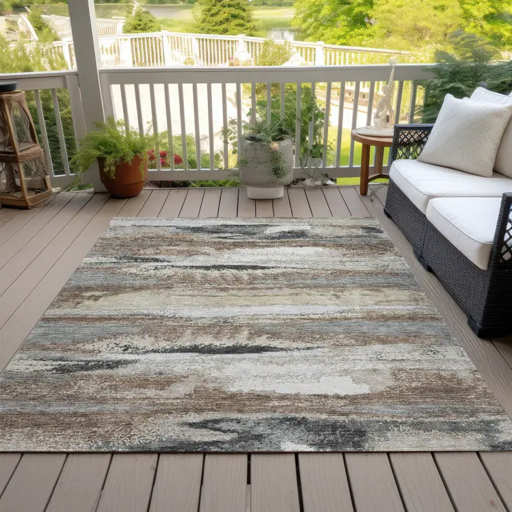 5' X 8' Taupe Beige And Ivory Abstract Washable Indoor Outdoor Area Rug