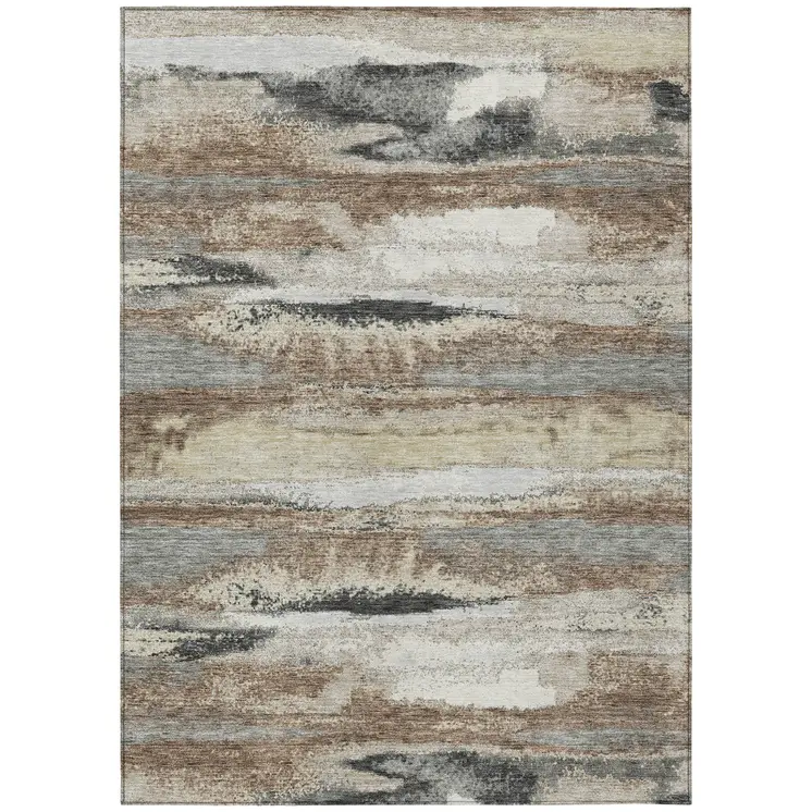 5' X 8' Taupe Beige And Ivory Abstract Washable Indoor Outdoor Area Rug