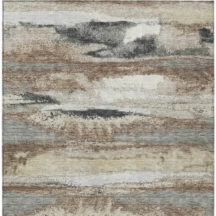 5' X 8' Taupe Beige And Ivory Abstract Washable Indoor Outdoor Area Rug