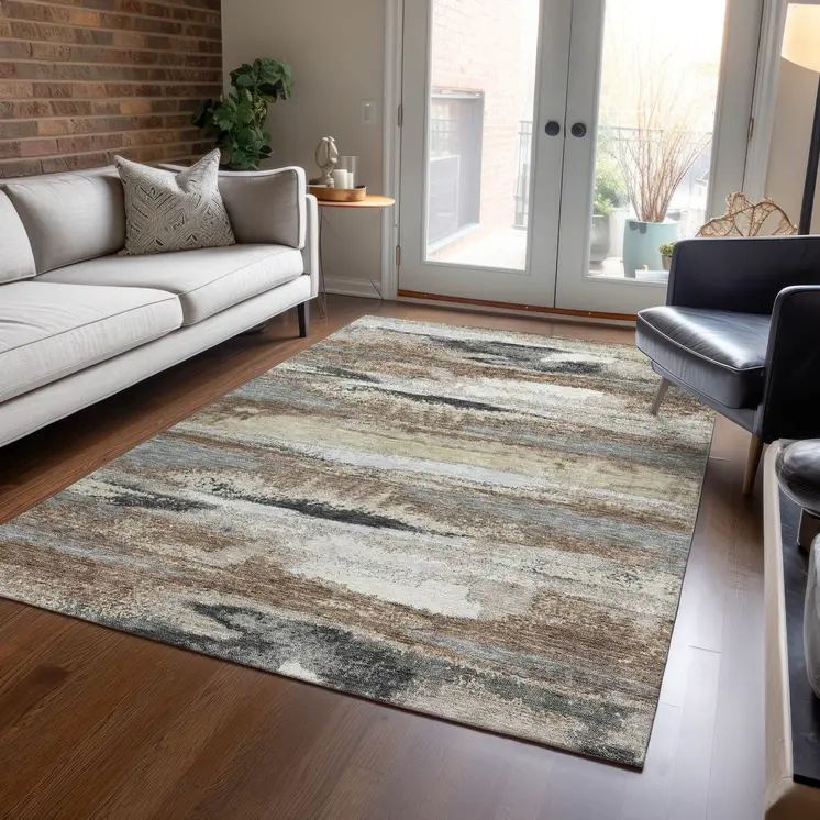 5' X 8' Taupe Beige And Ivory Abstract Washable Indoor Outdoor Area Rug