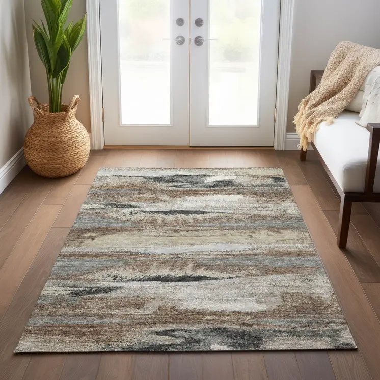 5' X 8' Taupe Beige And Ivory Abstract Washable Indoor Outdoor Area Rug