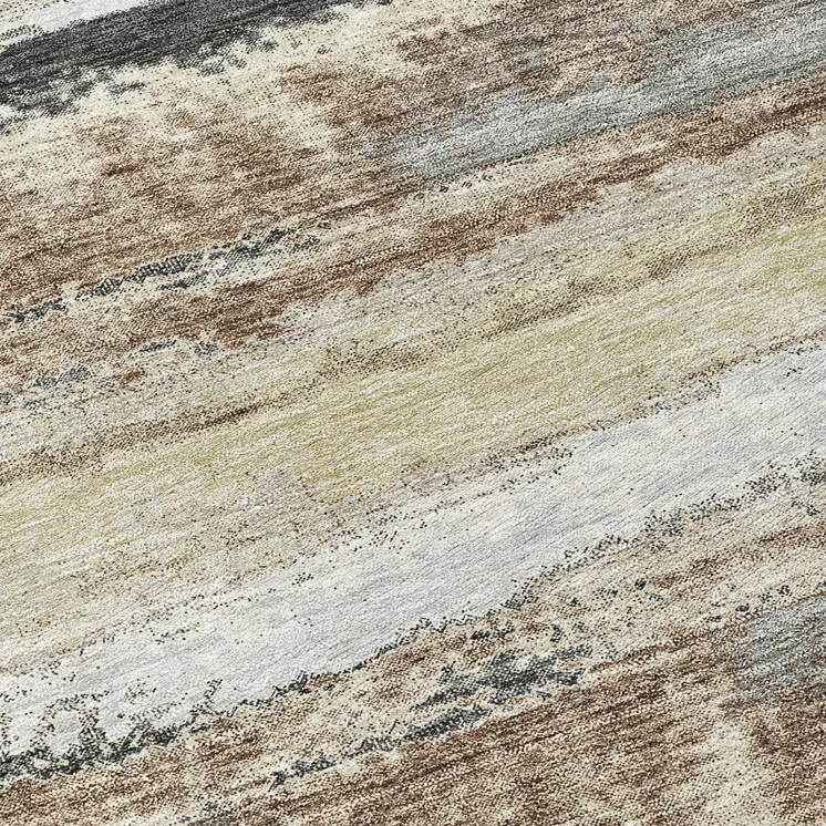 8' Taupe Beige And Ivory Round Abstract Washable Indoor Outdoor Area Rug