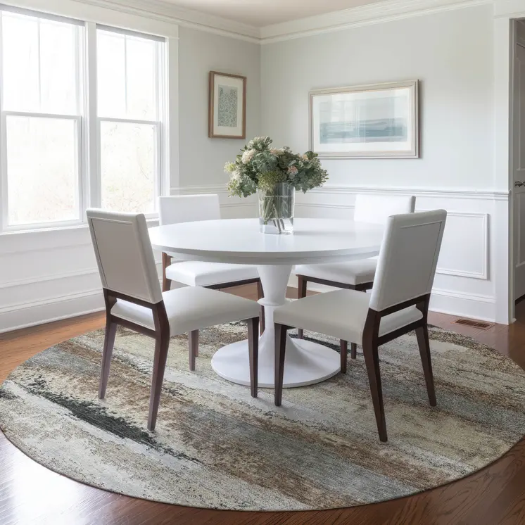 8' Taupe Beige And Ivory Round Abstract Washable Indoor Outdoor Area Rug