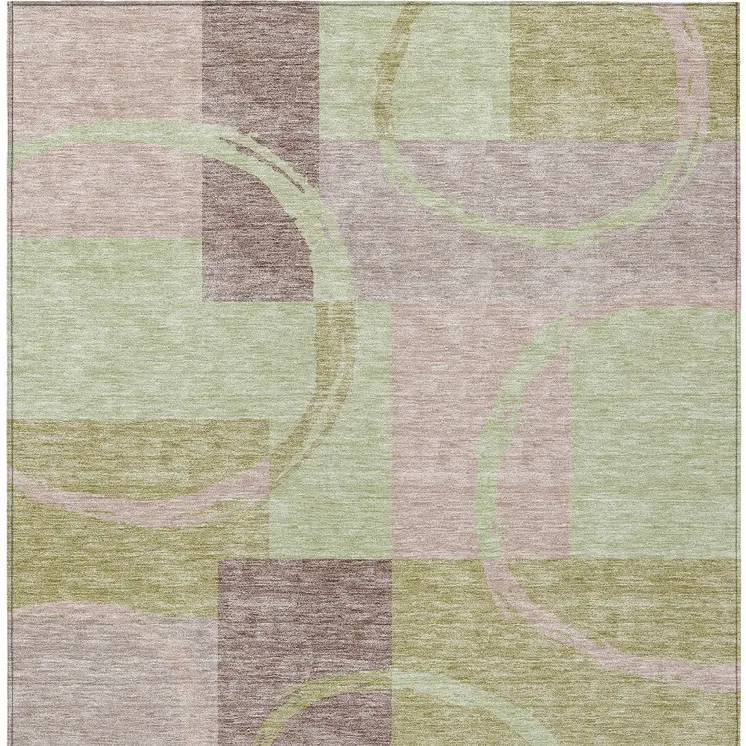5' X 8' Blush And Mint Green Abstract Washable Indoor Outdoor Area Rug