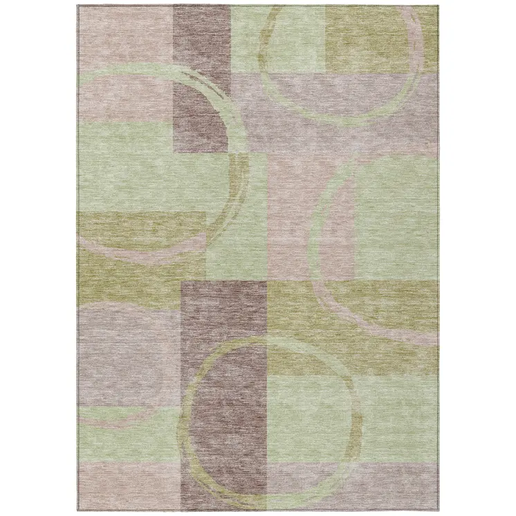 5' X 8' Blush And Mint Green Abstract Washable Indoor Outdoor Area Rug