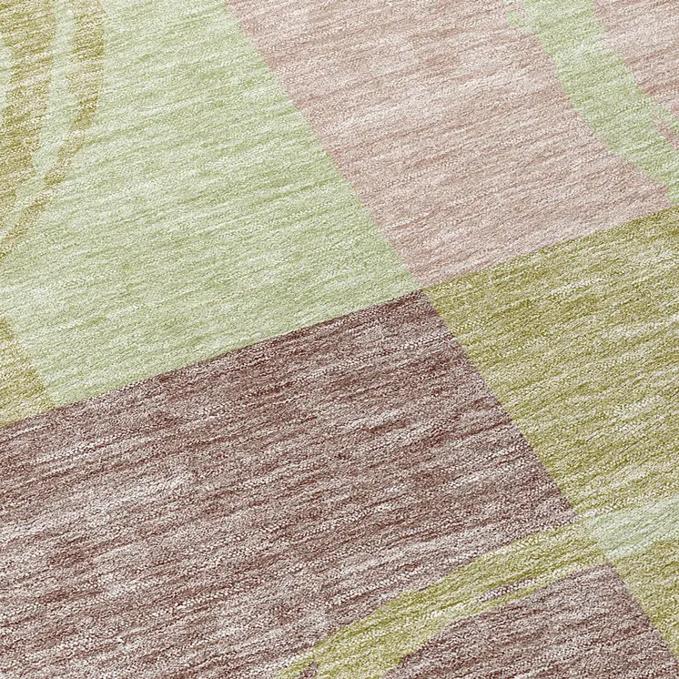 8' Blush And Mint Green Round Abstract Washable Indoor Outdoor Area Rug