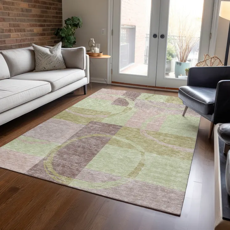 8' X 10' Blush And Mint Green Abstract Washable Indoor Outdoor Area Rug
