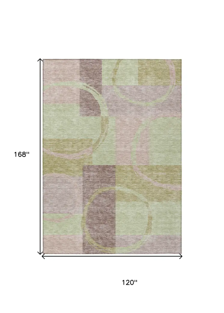 10' X 14' Blush And Mint Green Abstract Washable Indoor Outdoor Area Rug