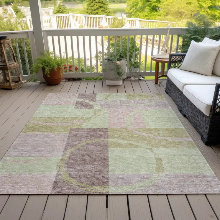 10' X 14' Blush And Mint Green Abstract Washable Indoor Outdoor Area Rug