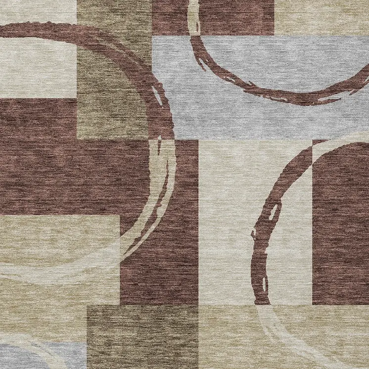 8' X 10' Brown And Ivory Geometric Washable Indoor Outdoor Area Rug