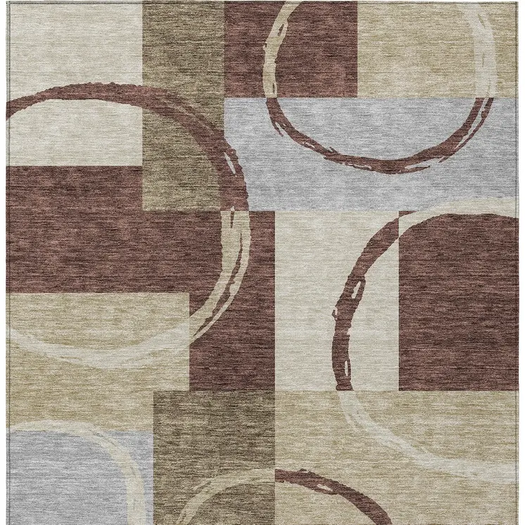 9' X 12' Brown And Ivory Geometric Washable Indoor Outdoor Area Rug